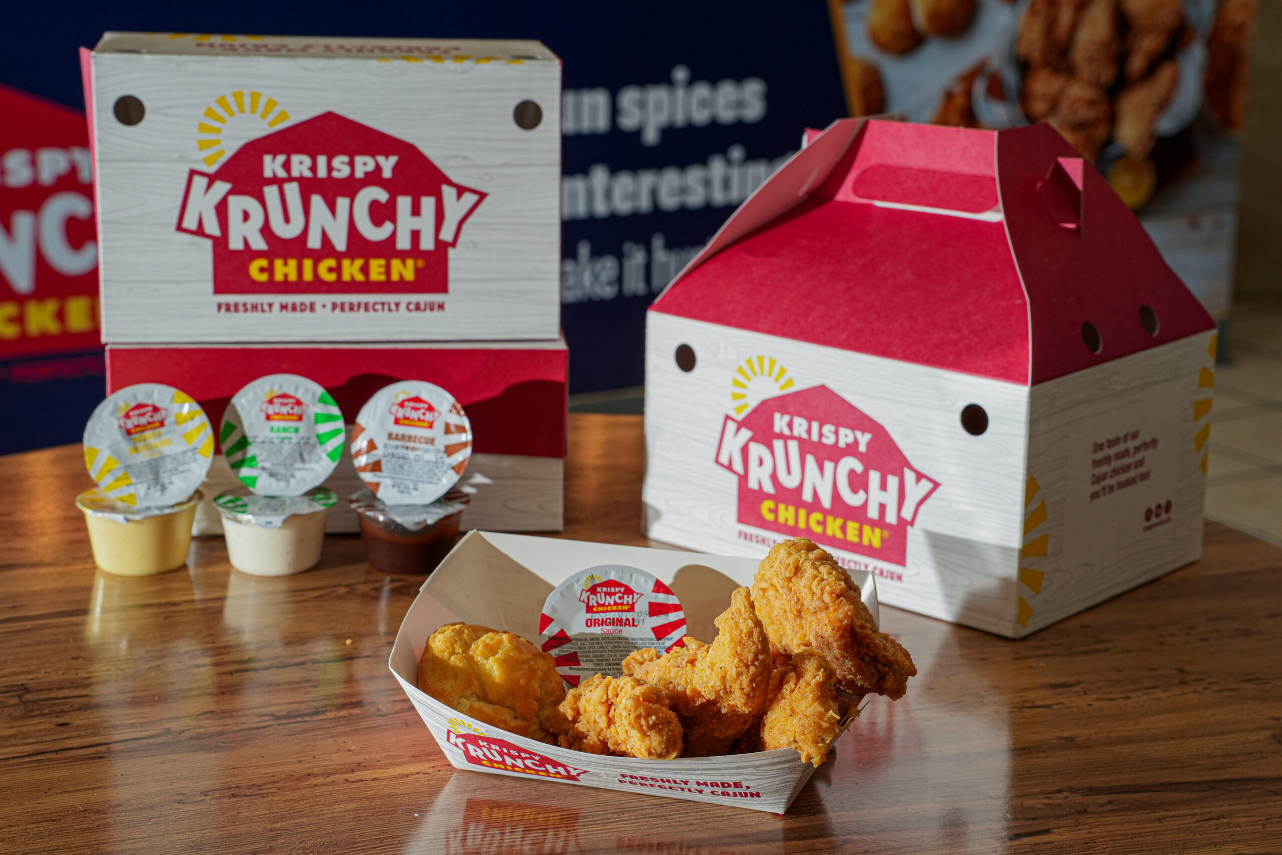 Krispy Krunchy Chicken fried chicken and biscuits featured as a road-trip food stop
